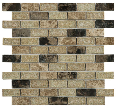 1 x 2 Garnet Brick Cappuccino Mosaic Wall Tile