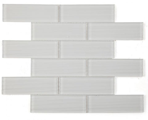 2 x 6 Oceanhouse Silver White Glossy Subway Glass Mosaic Wall Tile