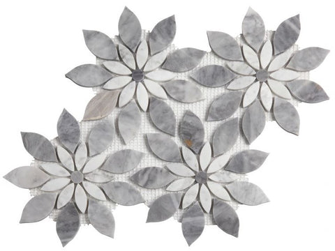 Aster Bloom Dusk Polished Flower Marble Mosaic Tile