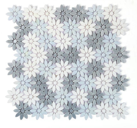 Aster Crystal Ocean Polished Flower Marble Mosaic Tile