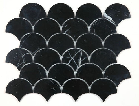 Fish Scale Marquina Polished Marble Mosaic Tile