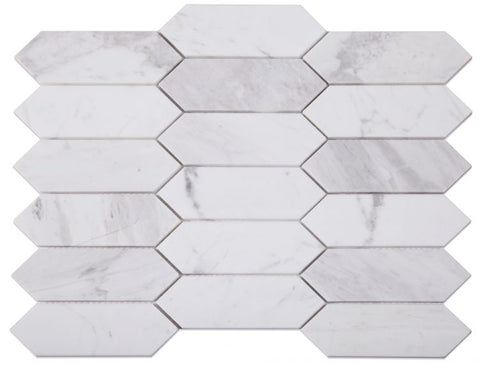 Sapphire White Polished Elongated Hexagon Marble Mosaic Tile