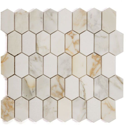 Zeta Calacatta Gold Honed Elongated Hexagon Marble Mosaic Tile