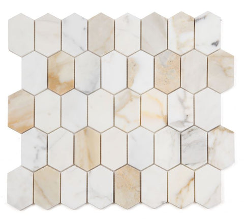 Zeta Calacatta Gold Polished Elongated Hexagon Marble Mosaic Tile