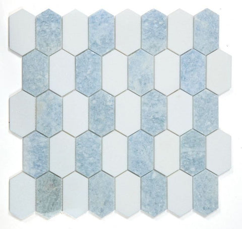 Zeta Crystal Ocean Polished Elongated Hexagon Marble Mosaic Tile