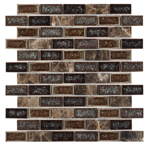 1 x 2 Garnet Brick Swiss Emperador Mosaic Wall Tile
