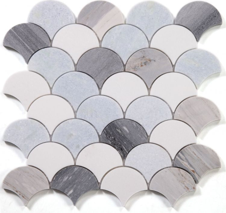 Fish Scale Marble Mosaic Tile Collection-American Tile Depot