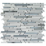 Carrara White Marble Polished Tricolor Bamboo Sticks Mosaic (Carrara + Thassos + Blue-Gray )