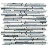 Carrara White Marble Polished Tricolor Bamboo Sticks Mosaic (Carrara + Thassos + Blue-Gray )