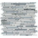 Carrara White Marble Polished Tricolor Bamboo Sticks Mosaic (Carrara + Thassos + Blue-Gray )