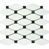 Thassos White Marble Polished Octave Pattern Mosaic Tile w/ Black Dots