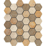 Mixed Travertine Tumbled 2'' Hexagon Mosaic Tile