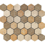 Mixed Travertine Tumbled 2'' Hexagon Mosaic Tile