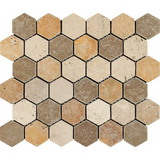 Mixed Travertine Tumbled 2'' Hexagon Mosaic Tile