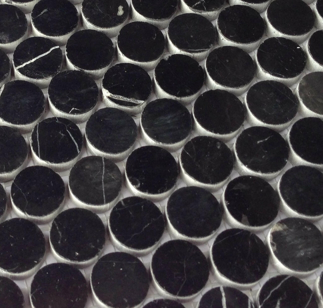 1" Black Marquina Marble Polished Penny Round Mosaic Tile-Marble Mosaic-American Tile Depot