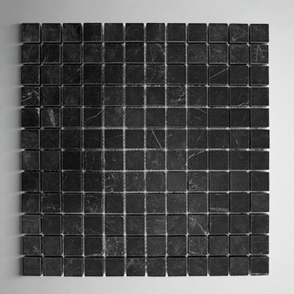 1 X 1 Black Marquina Marble Honed Mosaic Tile-Marble Mosaic-American Tile Depot