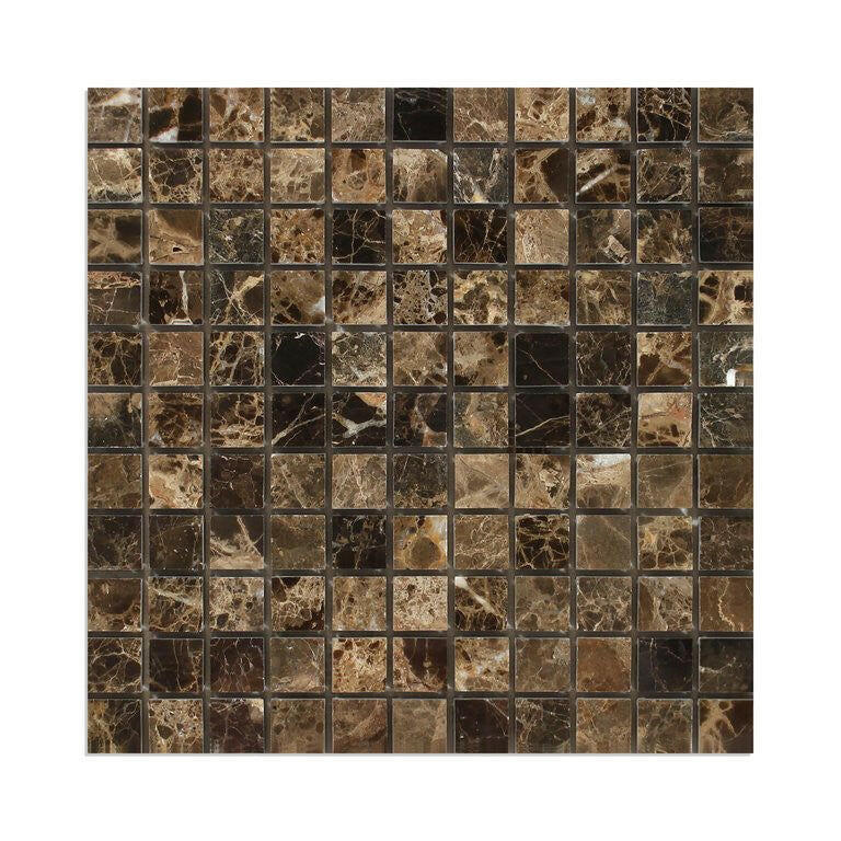 1 X 1 Emperador Dark Marble Polished Mosaic Tile-Marble Mosaic-American Tile Depot