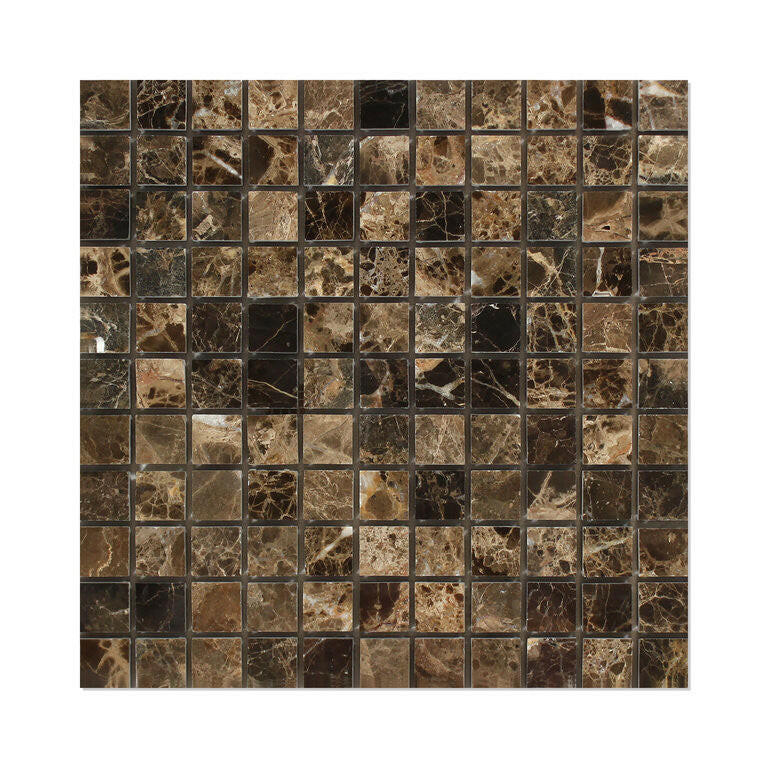 1 X 1 Emperador Dark Marble Polished Mosaic Tile-Marble Mosaic-American Tile Depot