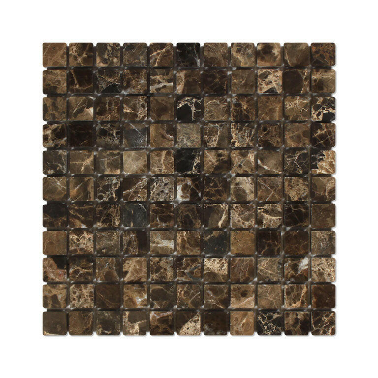 1 X 1 Emperador Dark Marble Tumbled Mosaic Tile-Marble Mosaic-American Tile Depot