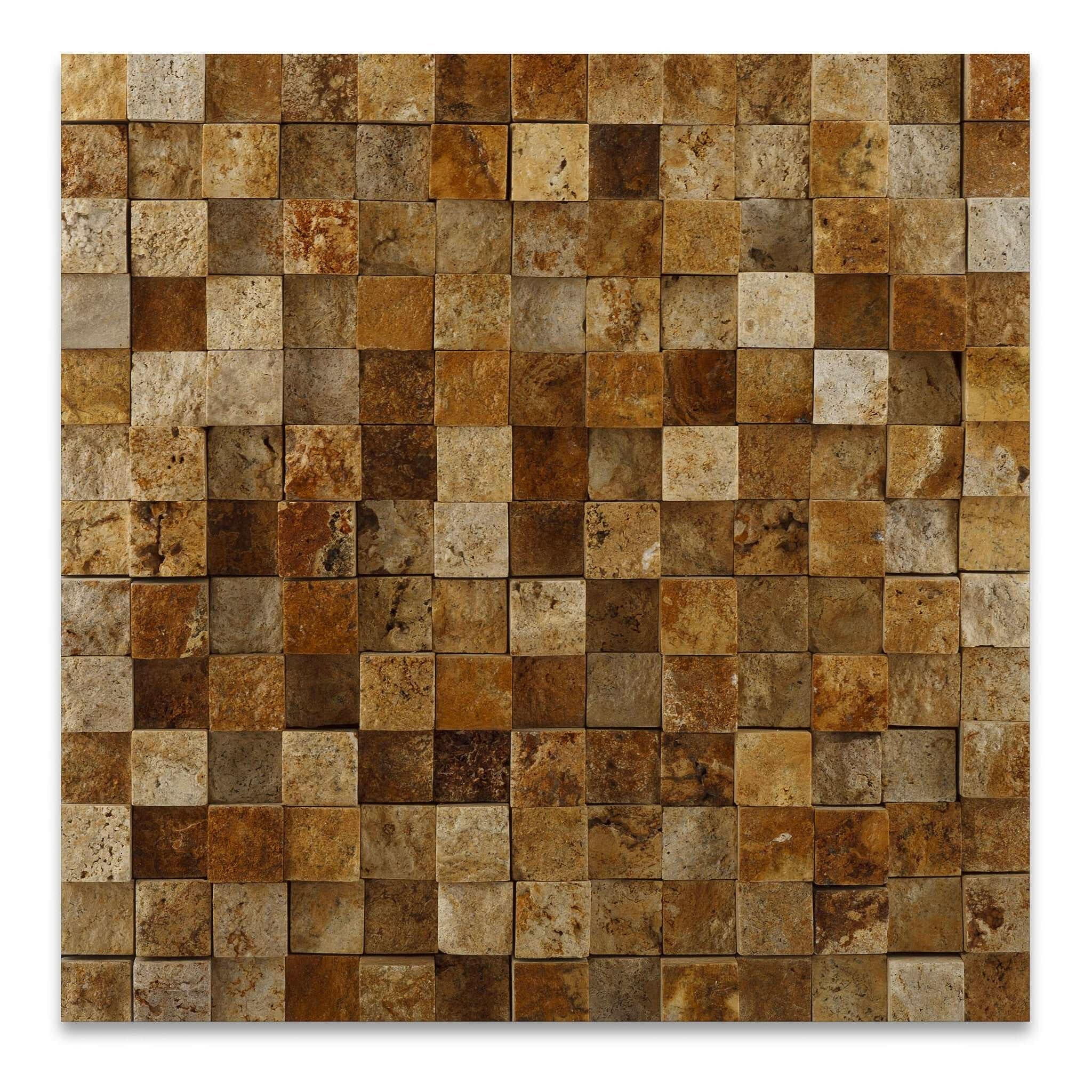 1 X 1 Gold / Yellow Travertine HI-LOW Split-Faced Mosaic Tile-Travertine Mosaic-American Tile Depot