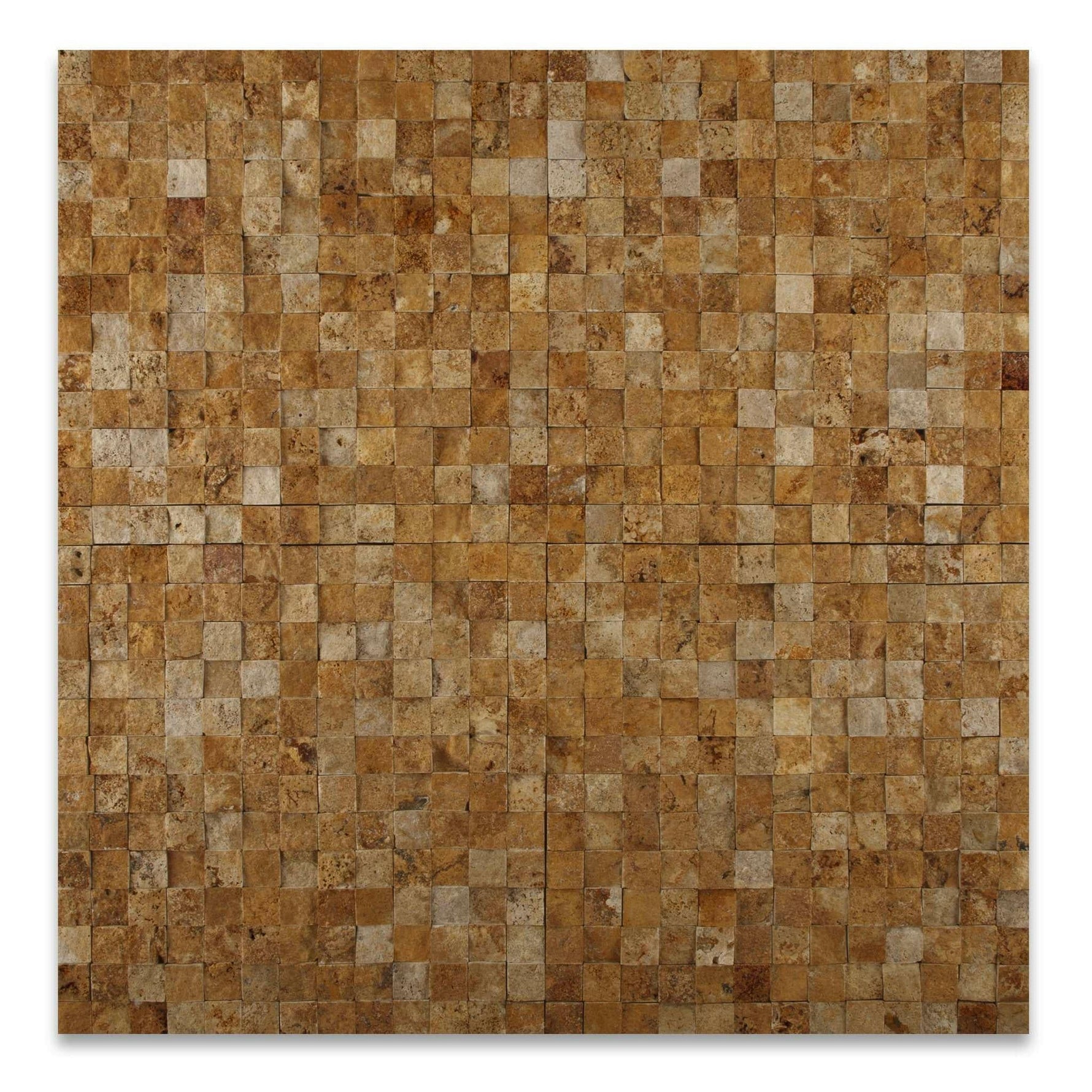 1 X 1 Gold / Yellow Travertine Split-Faced Mosaic Tile-Travertine Mosaic-American Tile Depot