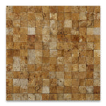 1 X 1 Gold / Yellow Travertine Split-Faced Mosaic Tile-Travertine Mosaic-American Tile Depot