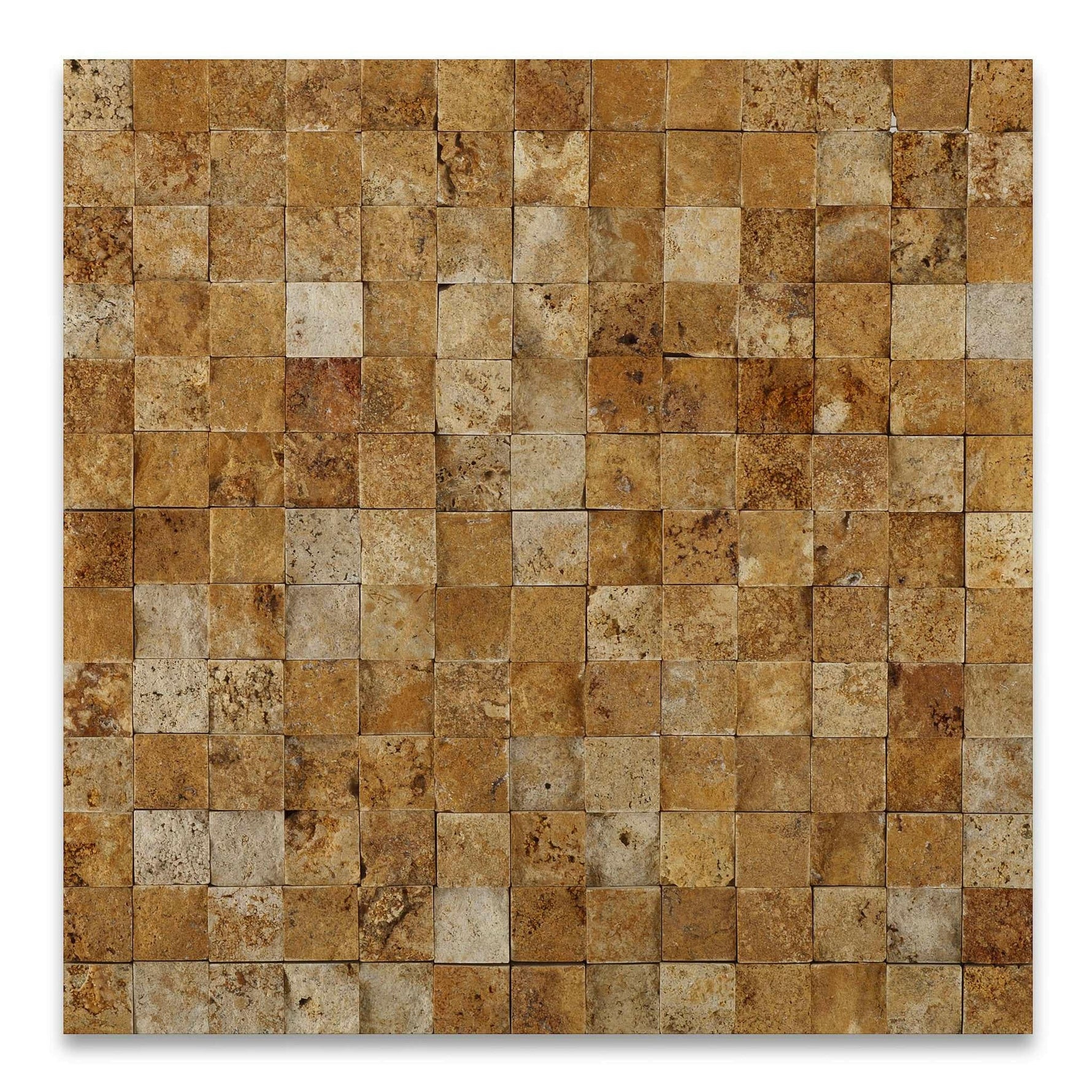 1 X 1 Gold / Yellow Travertine Split-Faced Mosaic Tile-Travertine Mosaic-American Tile Depot