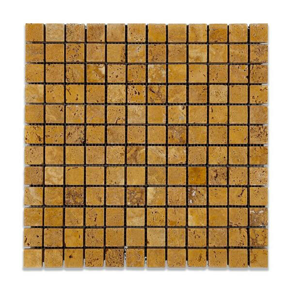 1 X 1 Gold / Yellow Travertine Tumbled Mosaic Tile-Travertine Mosaic-American Tile Depot