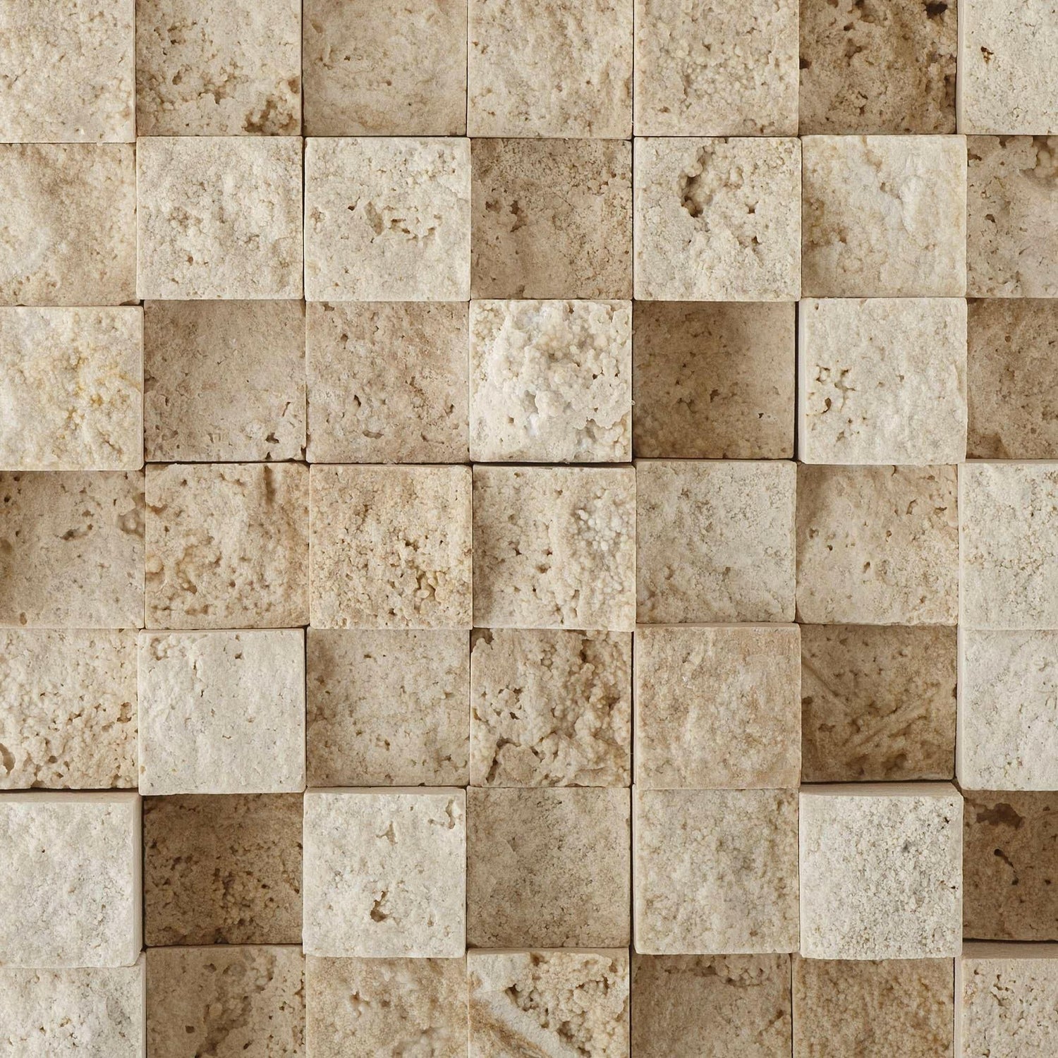 1 X 1 Ivory Travertine HI-LOW Split-Faced Mosaic Tile-Travertine Mosaic-American Tile Depot