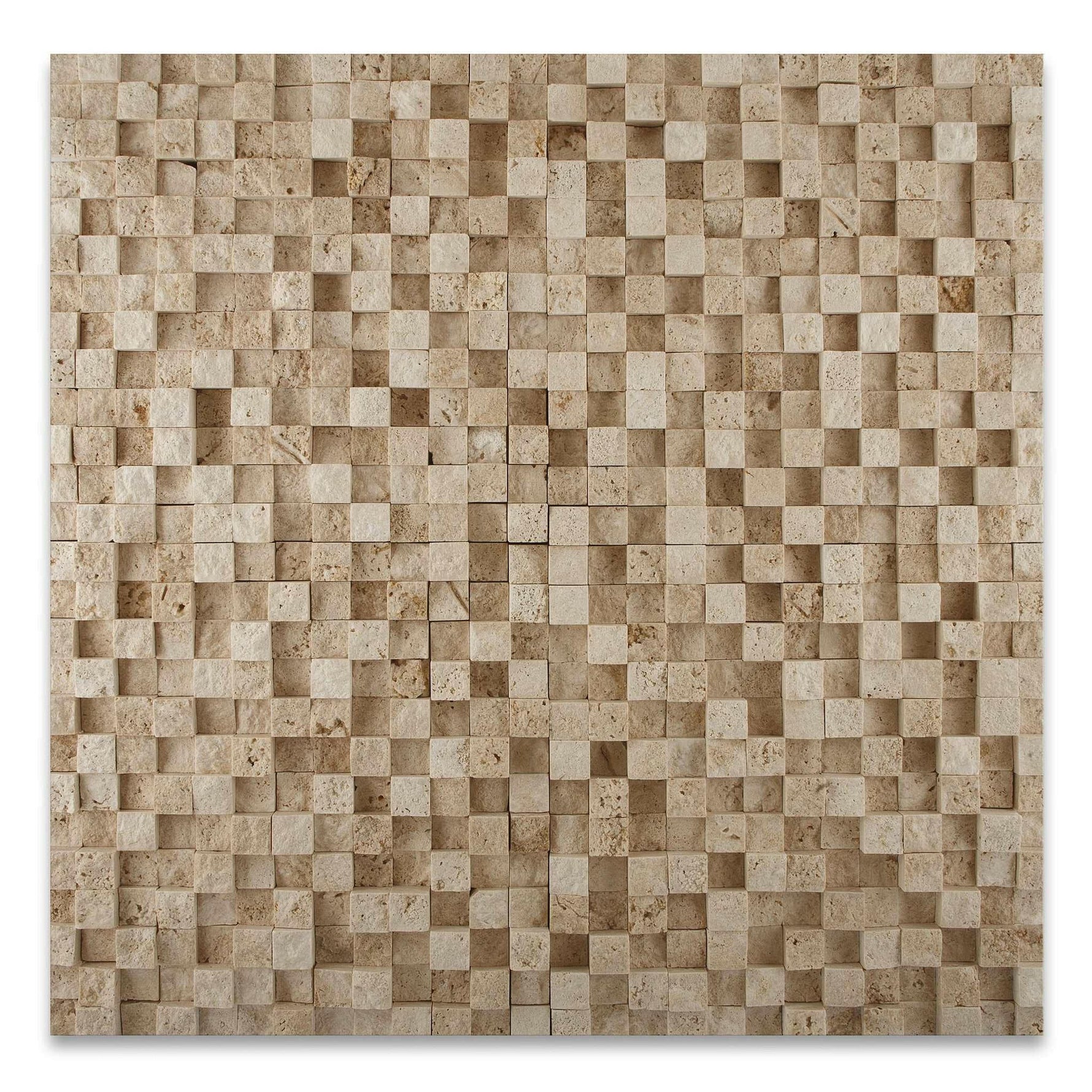 1 X 1 Ivory Travertine HI-LOW Split-Faced Mosaic Tile-Travertine Mosaic-American Tile Depot