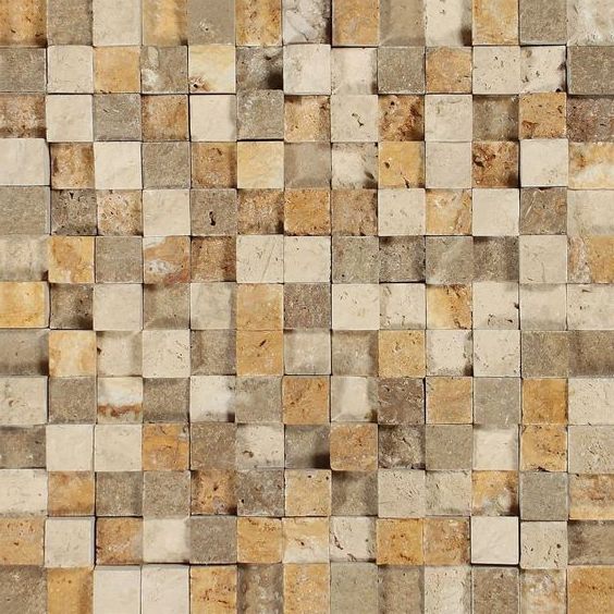 1 X 1 Mixed Travertine HI-LOW Split-Faced Mosaic Tile-Travertine Mosaic-American Tile Depot