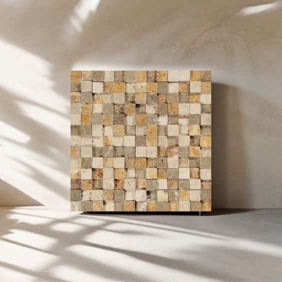 1 X 1 Mixed Travertine HI-LOW Split-Faced Mosaic Tile-Travertine Mosaic-American Tile Depot