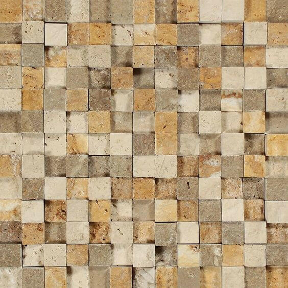 1 X 1 Mixed Travertine HI-LOW Split-Faced Mosaic Tile-Travertine Mosaic-American Tile Depot