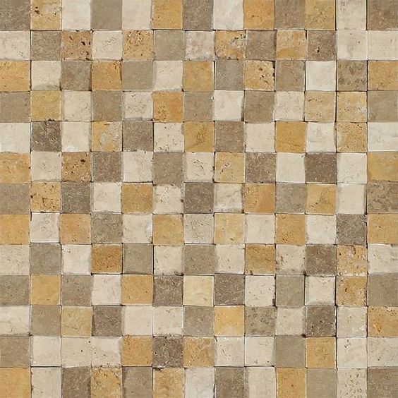 1 X 1 Mixed Travertine Split-Faced Mosaic Tile-Travertine Mosaic-American Tile Depot