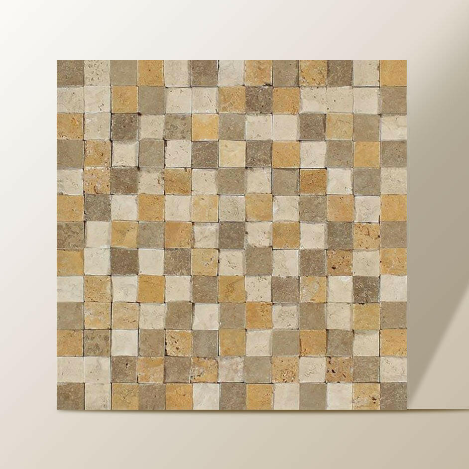 1 X 1 Mixed Travertine Split-Faced Mosaic Tile-Travertine Mosaic-American Tile Depot