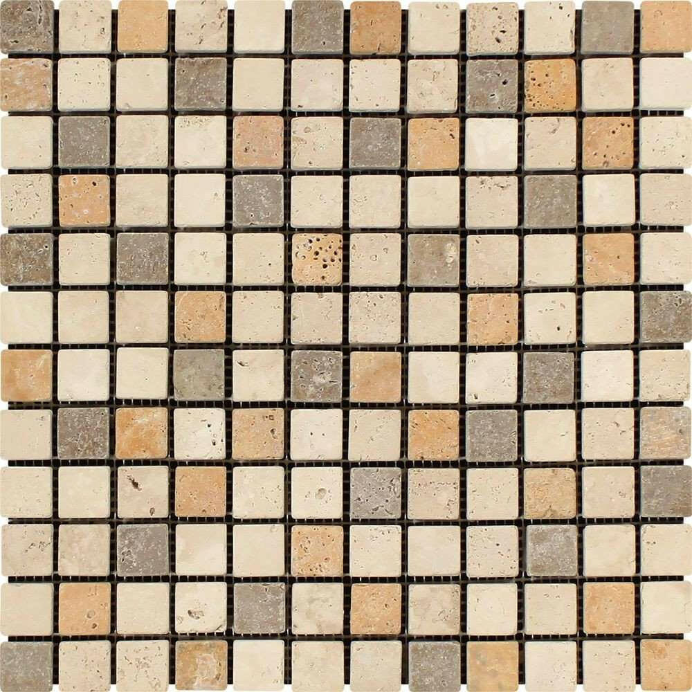 1 X 1 Mixed Travertine Tumbled Mosaic Tile-Travertine Mosaic-American Tile Depot