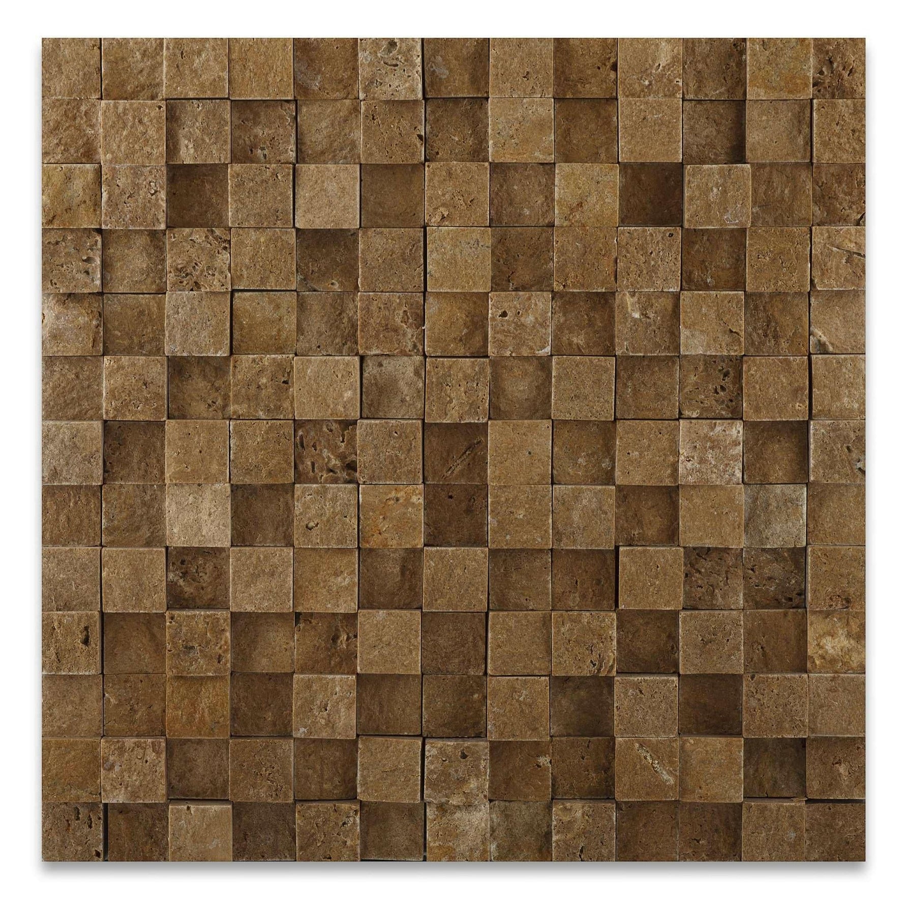 1 X 1 Noce Travertine HI-LOW Split-Faced Mosaic Tile-Travertine Mosaic-American Tile Depot