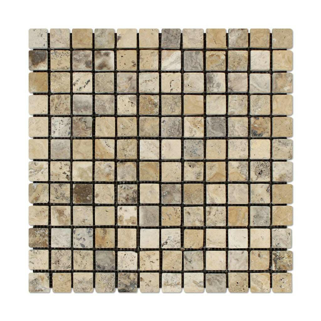 1 X 1 Philadelphia Travertine Tumbled Mosaic Tile-Travertine Mosaic-American Tile Depot