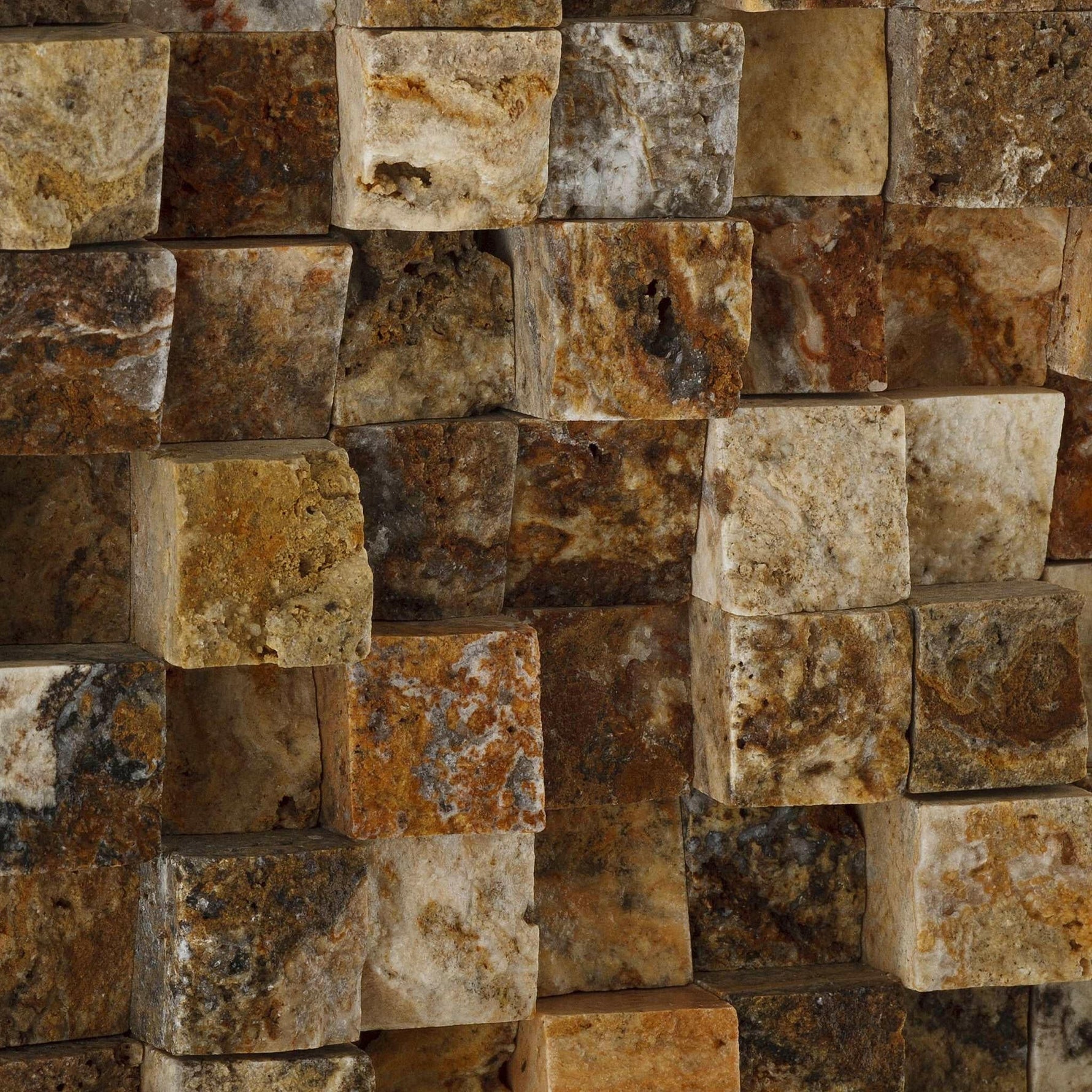 1 X 1 Scabos Travertine HI-LOW Split-Faced Mosaic Tile-Travertine Mosaic-American Tile Depot