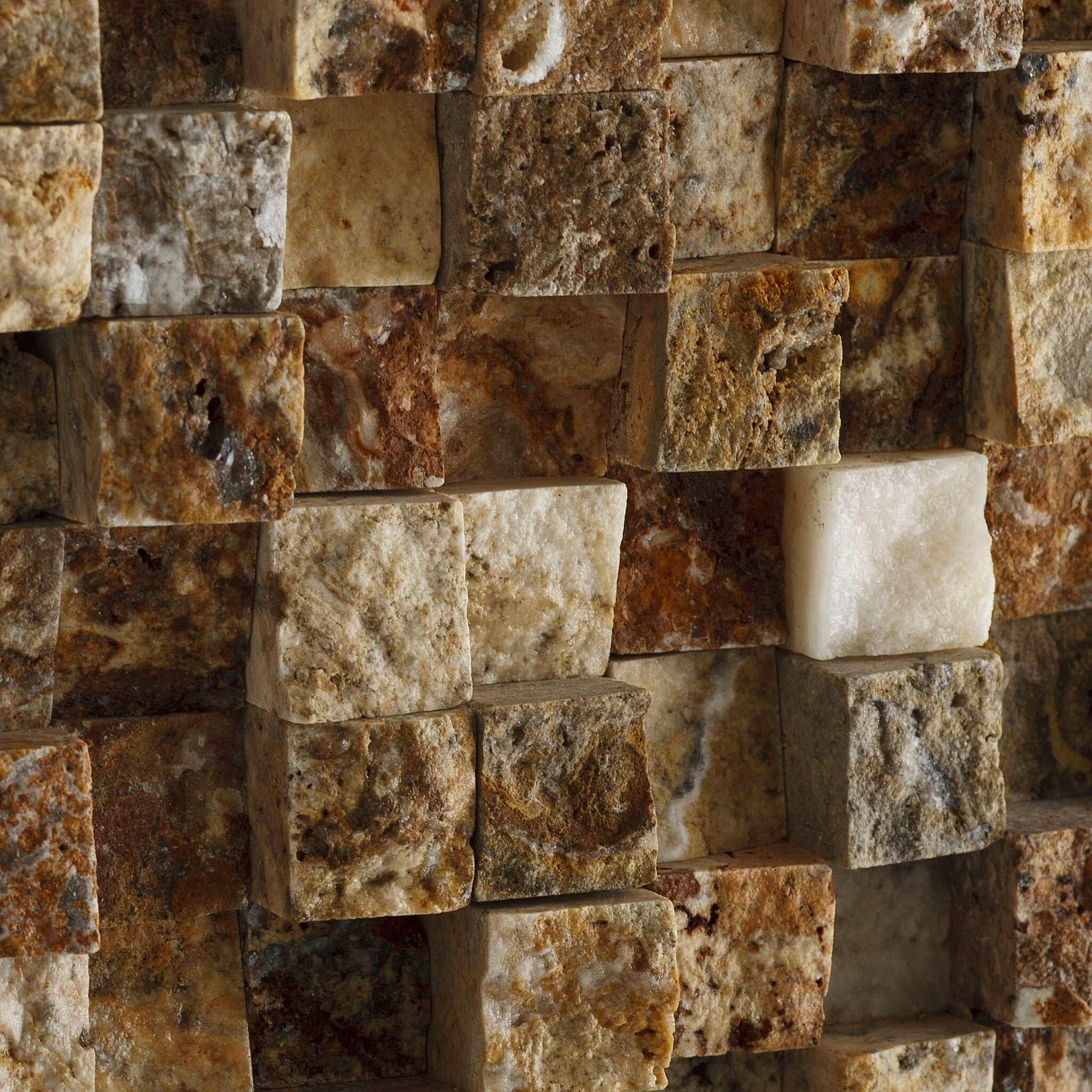 1 X 1 Scabos Travertine HI-LOW Split-Faced Mosaic Tile-Travertine Mosaic-American Tile Depot