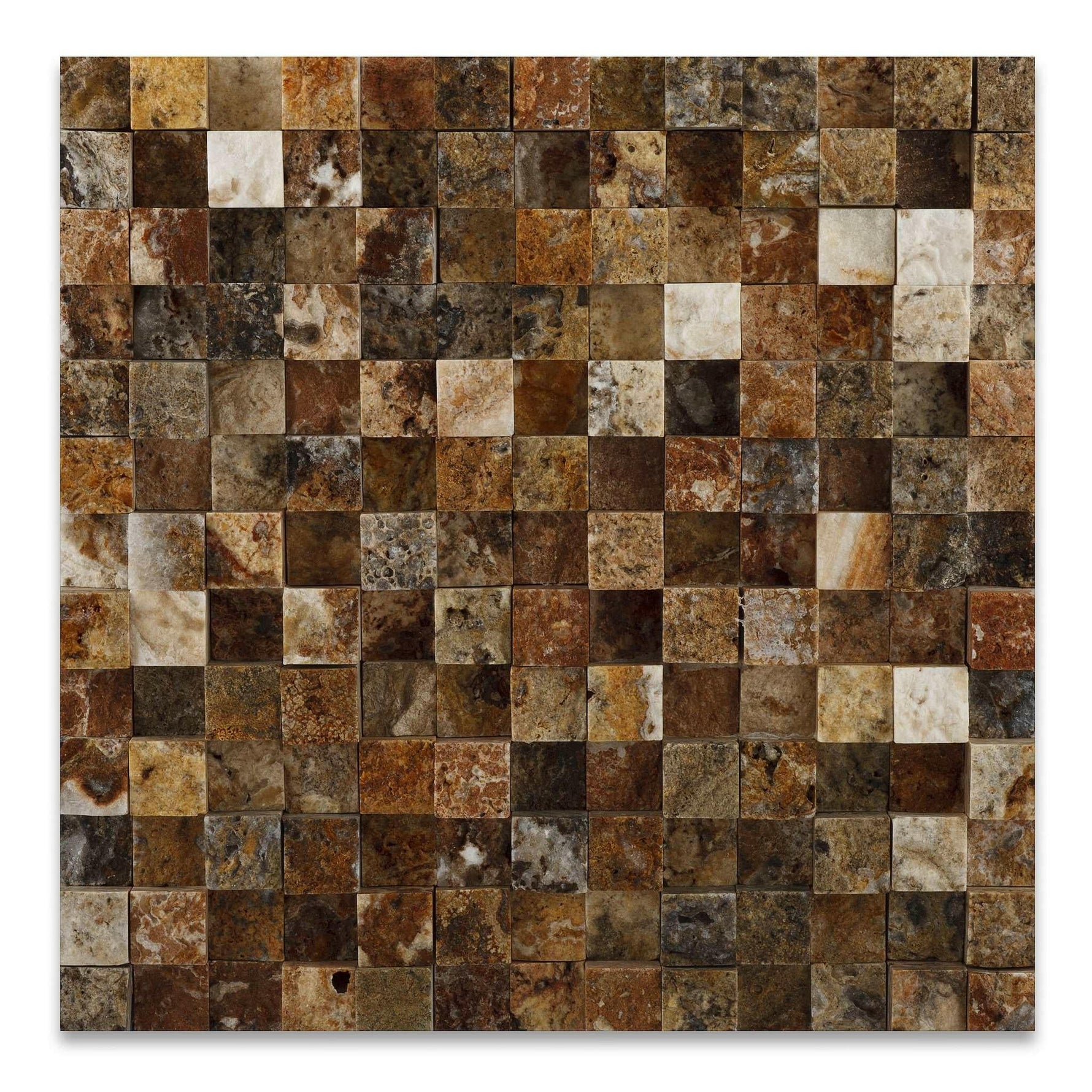 1 X 1 Scabos Travertine HI-LOW Split-Faced Mosaic Tile-Travertine Mosaic-American Tile Depot