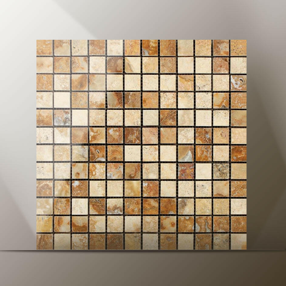 1 X 1 Scabos Travertine Polished Mosaic Tile-Travertine Mosaic-American Tile Depot