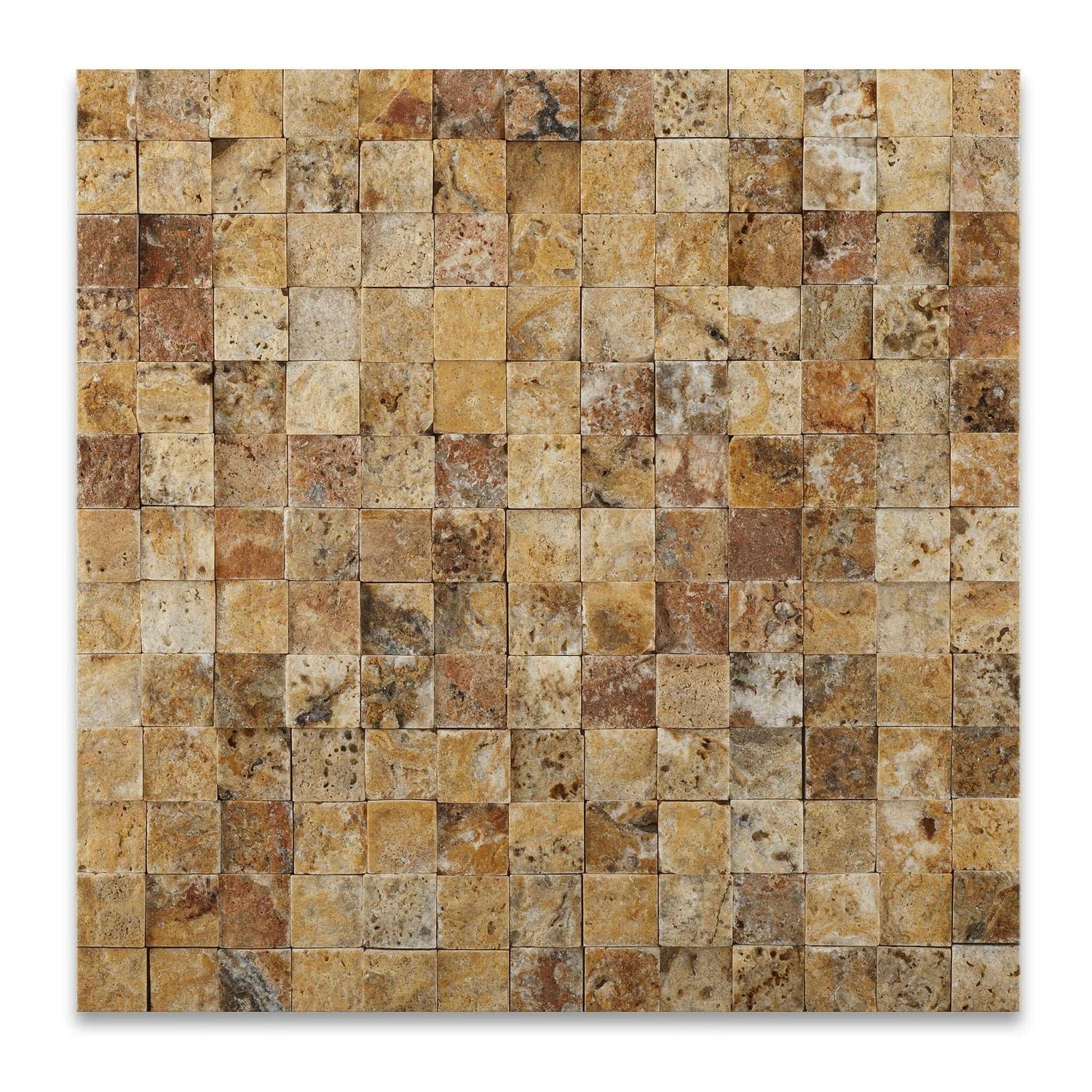 1 X 1 Scabos Travertine Split-Faced Mosaic Tile-Travertine Mosaic-American Tile Depot