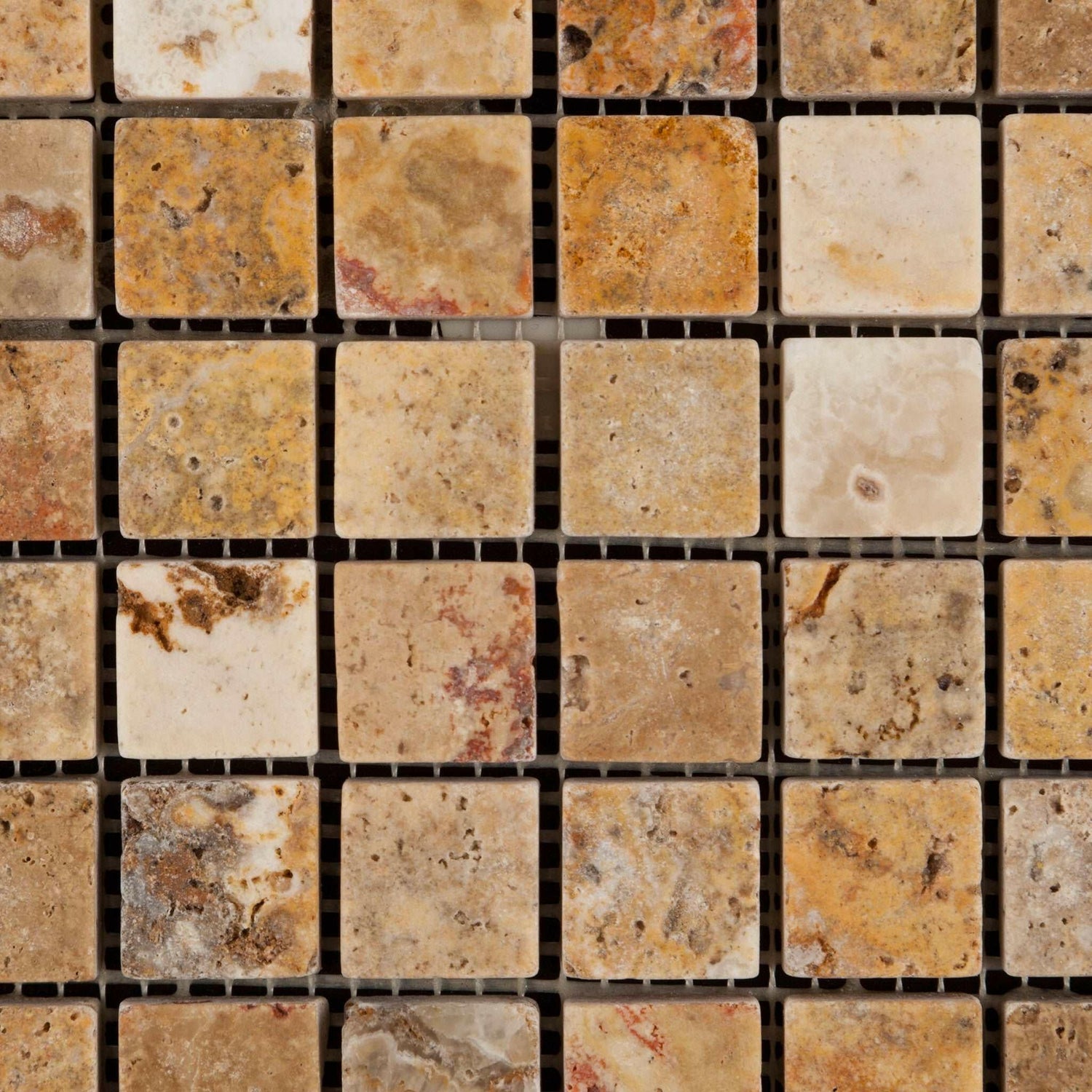 1 X 1 Scabos Travertine Tumbled Mosaic Tile-Travertine Mosaic-American Tile Depot