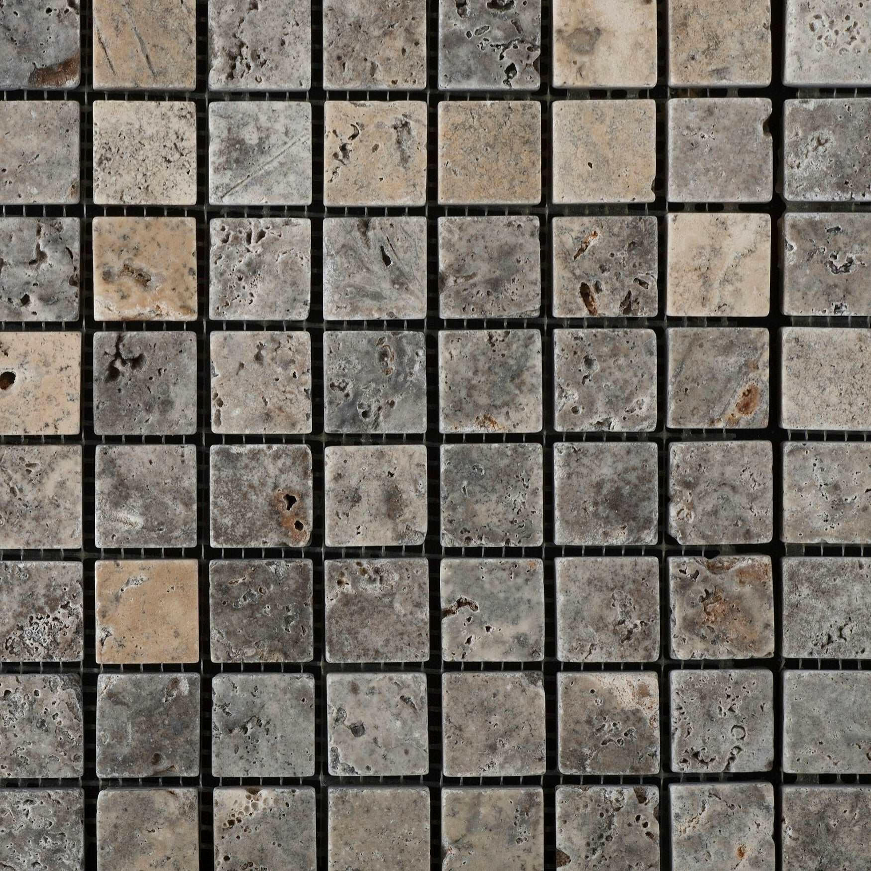 1 X 1 Silver Travertine Tumbled Mosaic Tile-Travertine Mosaic-American Tile Depot