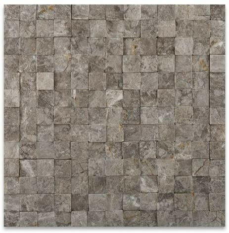 1 X 1 Tundra Gray (Atlantic Gray) Marble Split-Faced Mosaic Tile-Marble Mosaic-American Tile Depot