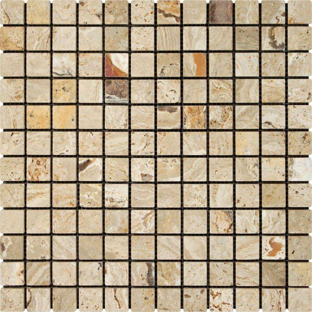 1 X 1 Valencia Travertine Tumbled Mosaic Tile-Travertine Mosaic-American Tile Depot