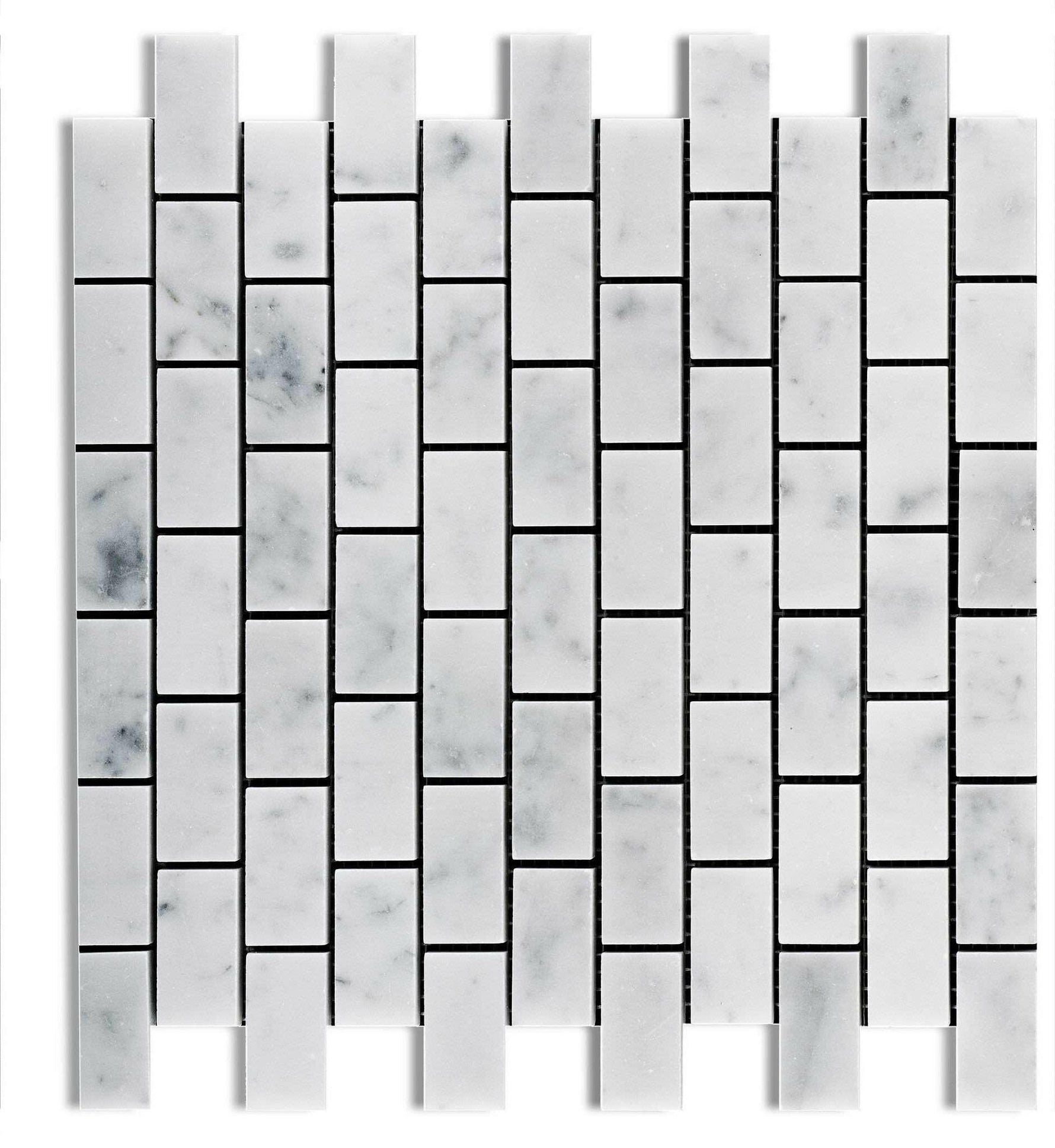 1 X 2 Carrara White Marble Polished Brick Mosaic Tile-Marble Mosaic-American Tile Depot