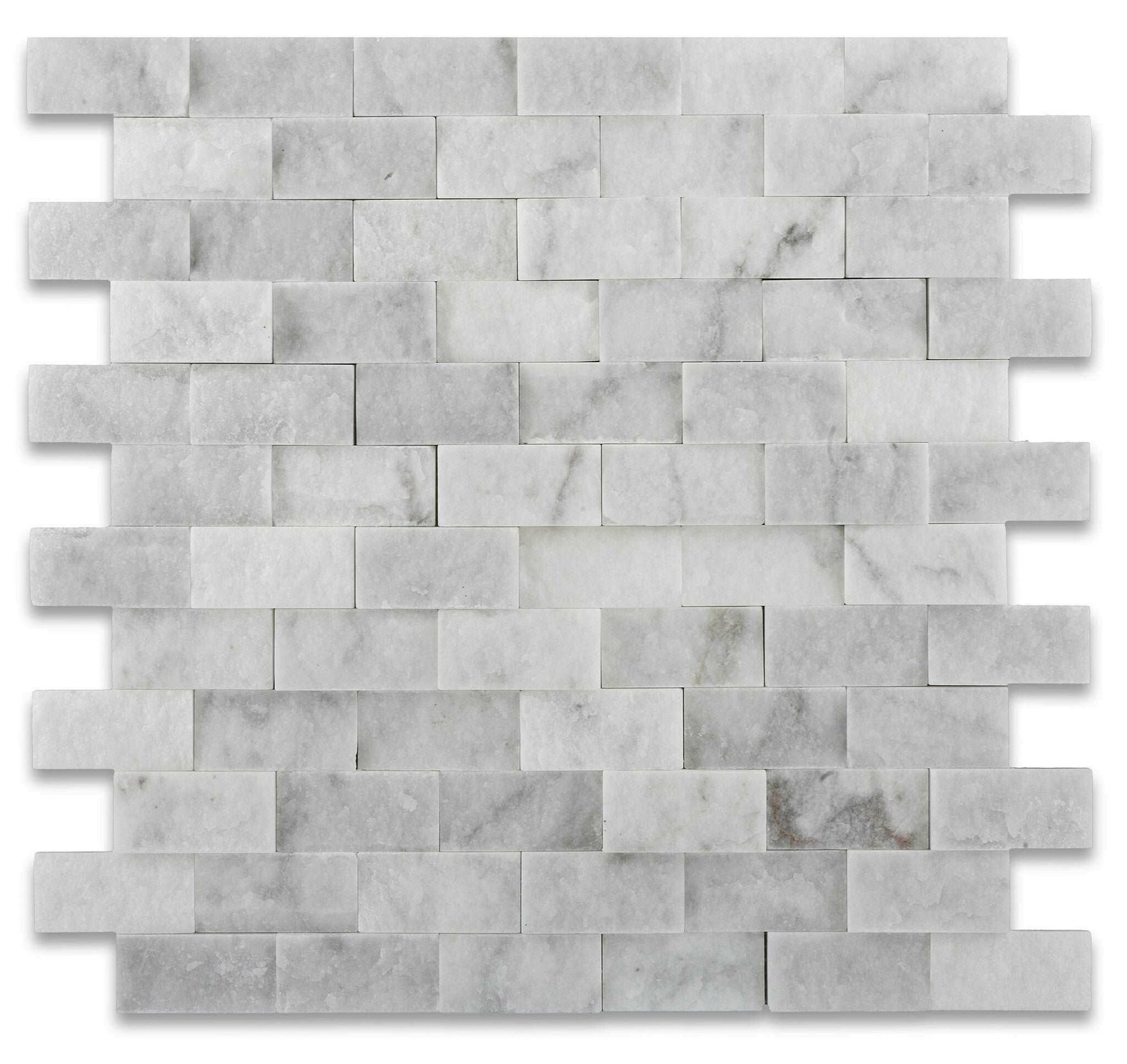 1 X 2 Carrara White Marble Split-Faced Mosaic Tile-Marble Mosaic-American Tile Depot