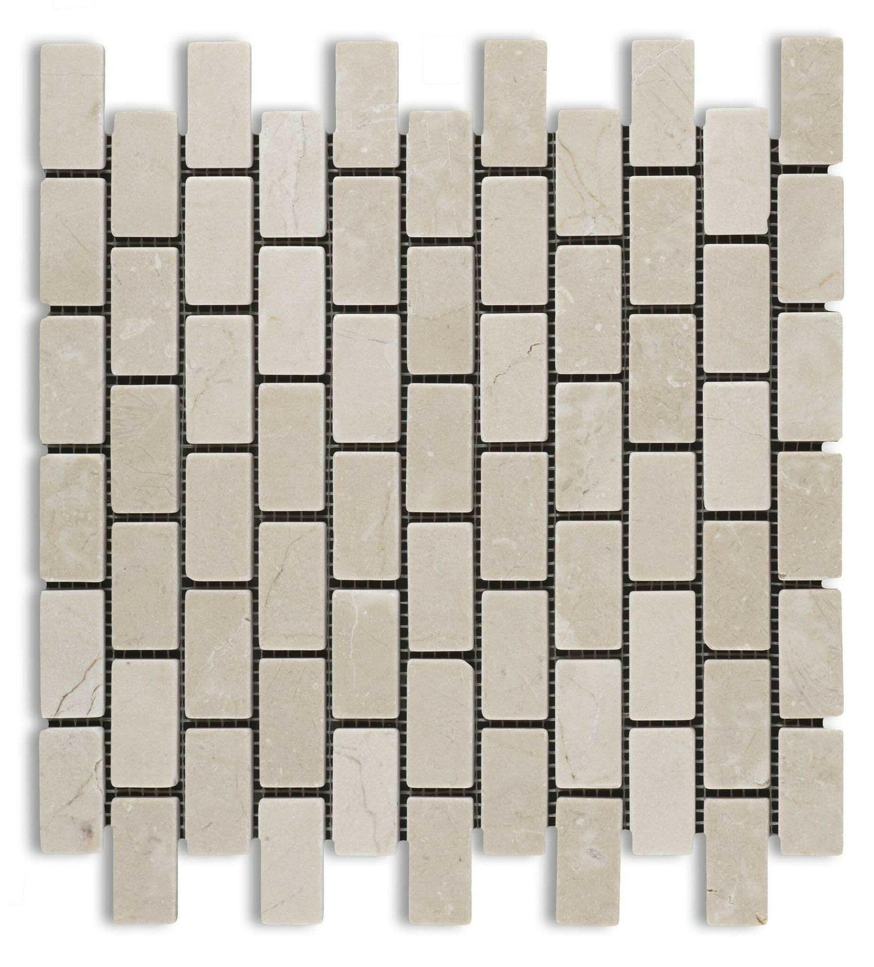 1 X 2 Crema Marfil Marble Tumbled Brick Mosaic Tile-Marble Mosaic-American Tile Depot